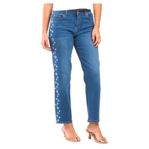 Camila Coelho RHINESTONE JEANS Straight Leg SIZE 2 high waist MEDIUM WASH nwt